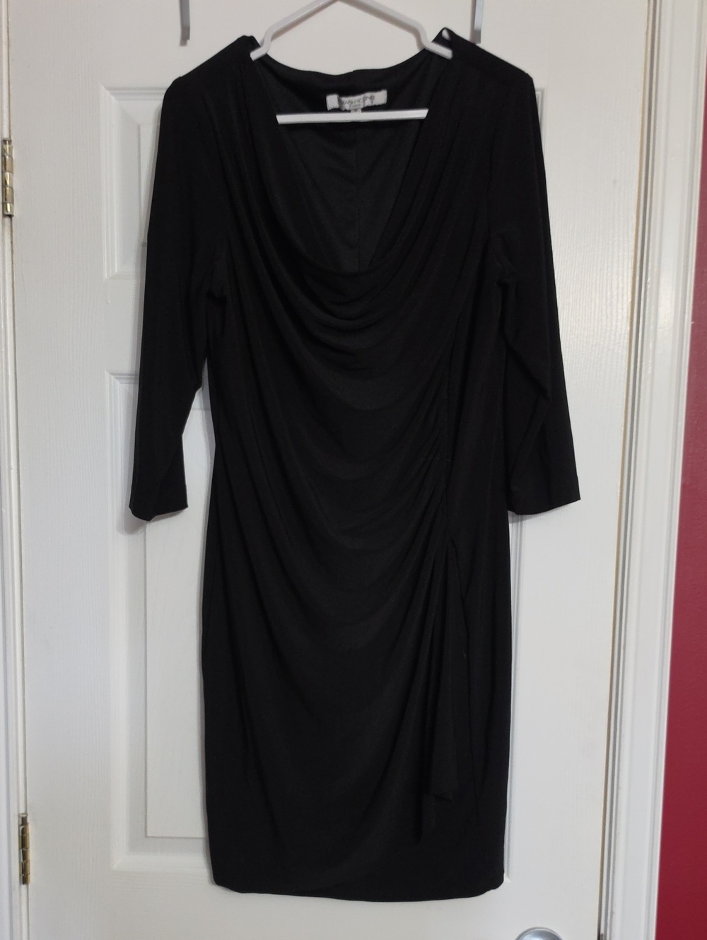 Evan Picone Black Draped Long Sleeve Dress